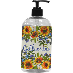 Sunflowers Plastic Soap / Lotion Dispenser (16 oz - Large - Black) (Personalized)