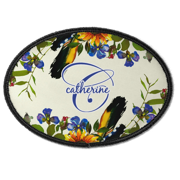 Custom Sunflowers Iron On Oval Patch w/ Name and Initial