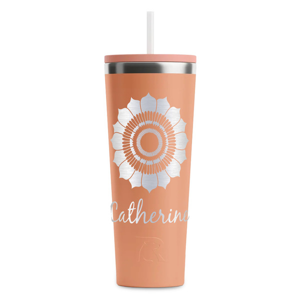 Custom Sunflowers RTIC Everyday Tumbler with Straw - 28oz - Peach - Single-Sided (Personalized)