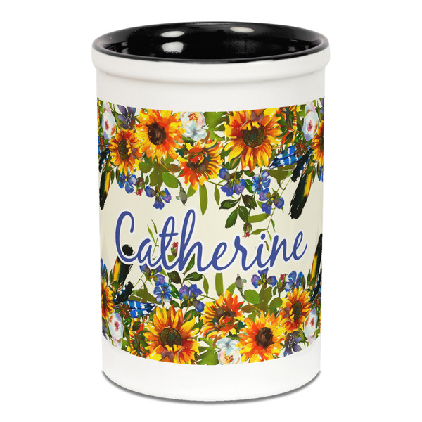 Custom Sunflowers Ceramic Pencil Holders - Black