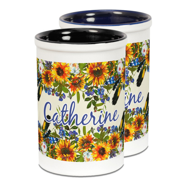 Custom Sunflowers Ceramic Pencil Holder - Large