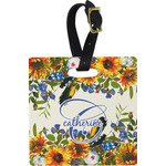 Sunflowers Plastic Luggage Tag - Square w/ Name and Initial