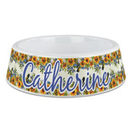 Sunflowers Plastic Dog Bowl - Large (Personalized)