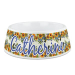 Sunflowers Plastic Dog Bowl - Medium (Personalized)