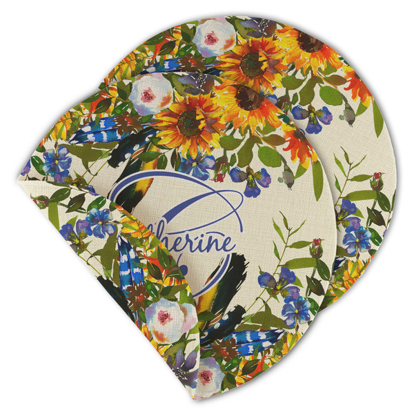 Custom Sunflowers Round Linen Placemat - Double Sided (Personalized)