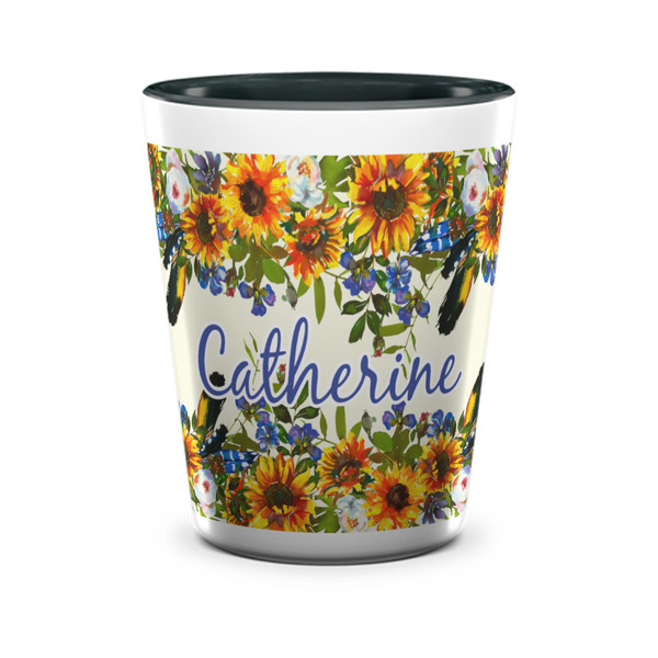 Custom Sunflowers Ceramic Shot Glass - 1.5 oz - Two Tone - Single (Personalized)