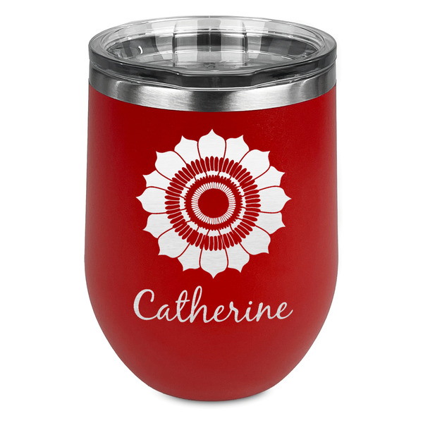 Custom Sunflowers Stemless Stainless Steel Wine Tumbler - Red - Single Sided (Personalized)