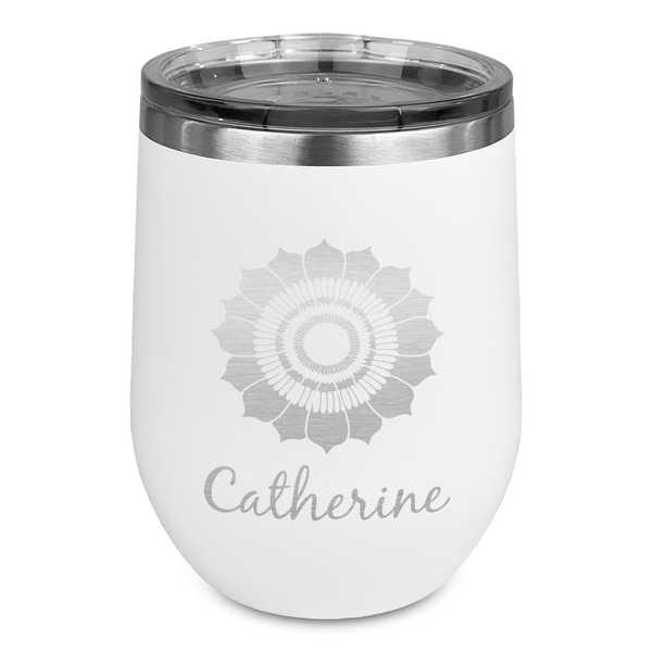 Custom Sunflowers Stemless Stainless Steel Wine Tumbler - White - Single Sided (Personalized)