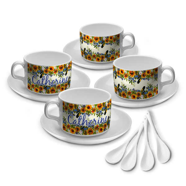 Custom Sunflowers Tea Cup - Set of 4 (Personalized)