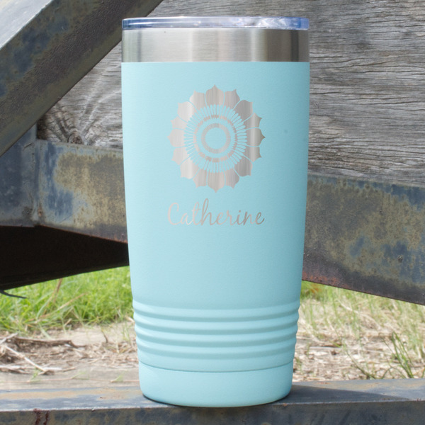 Custom Sunflowers 20 oz Stainless Steel Tumbler - Teal - Double Sided (Personalized)