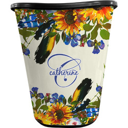 Sunflowers Waste Basket - Double Sided (Black) (Personalized)