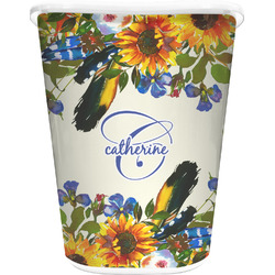Sunflowers Waste Basket - Double Sided (White) (Personalized)