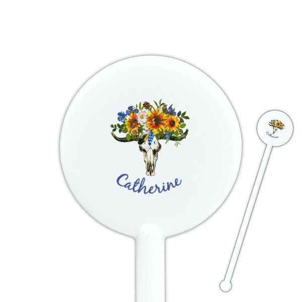 Custom Sunflowers 5.5" Round Plastic Stir Sticks - White - Double Sided (Personalized)