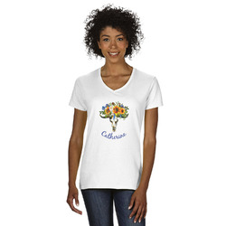 Sunflowers Women's V-Neck T-Shirt - White (Personalized)