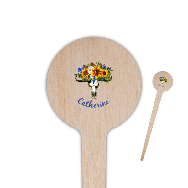 Custom Sunflowers 4" Round Wooden Food Picks - Single Sided (Personalized)