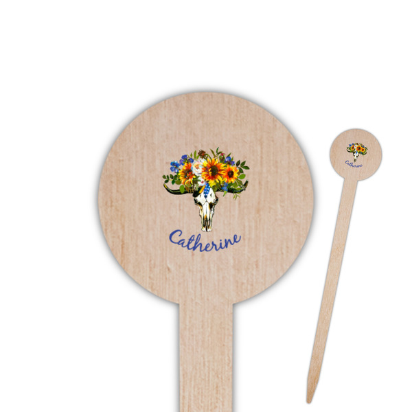 Custom Sunflowers 6" Round Wooden Food Picks - Double Sided (Personalized)