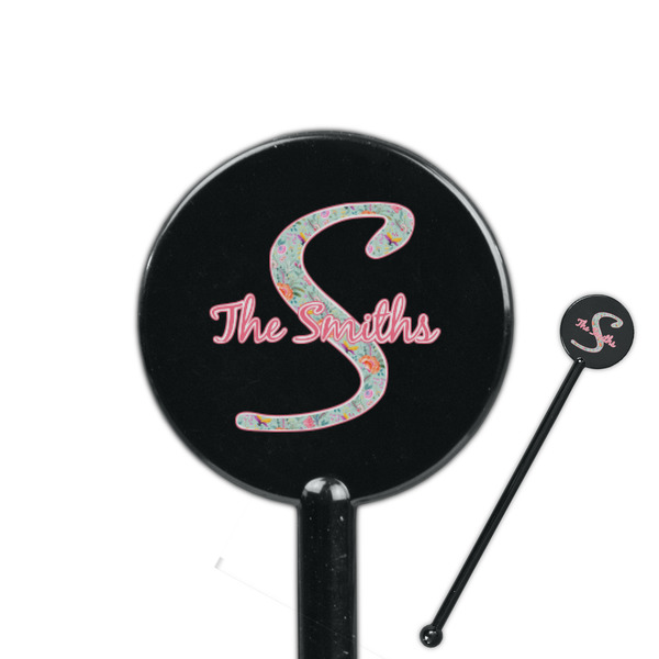 Custom Exquisite Chintz 5.5" Round Plastic Stir Sticks - Black - Single Sided (Personalized)