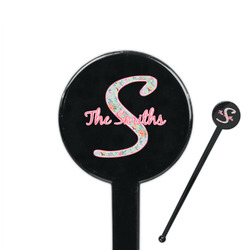 Exquisite Chintz 7" Round Plastic Stir Sticks - Black - Double Sided (Personalized)