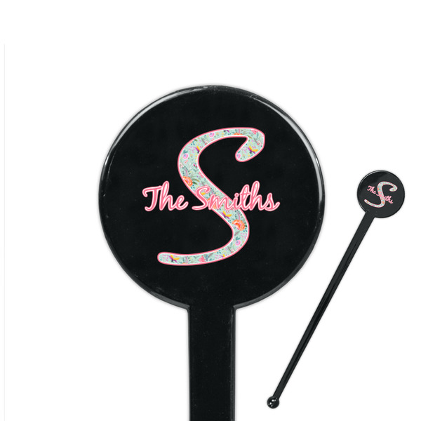 Custom Exquisite Chintz 7" Round Plastic Stir Sticks - Black - Single Sided (Personalized)