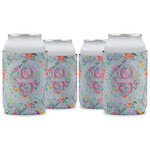 Exquisite Chintz Can Cooler (12 oz) - Set of 4 w/ Name and Initial