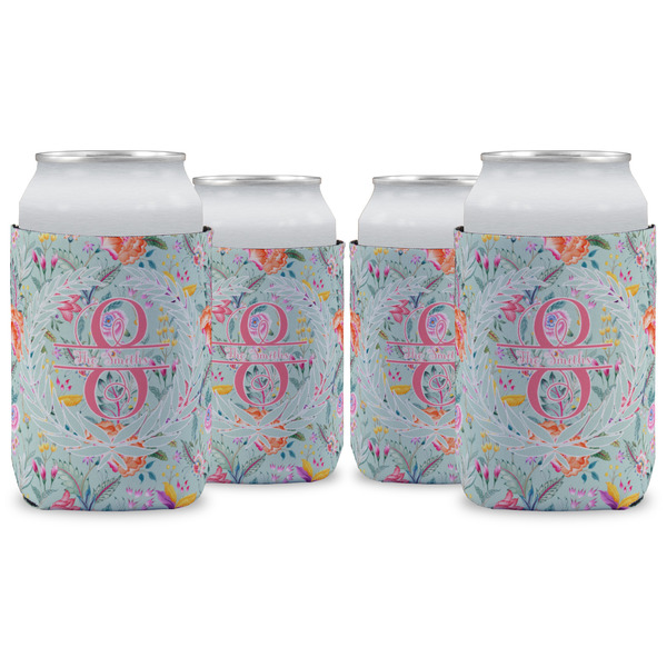 Custom Exquisite Chintz Can Cooler (12 oz) - Set of 4 w/ Name and Initial