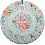 Exquisite Chintz Round Ceramic Ornament w/ Name and Initial