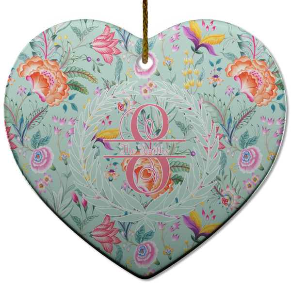 Custom Exquisite Chintz Heart Ceramic Ornament w/ Name and Initial
