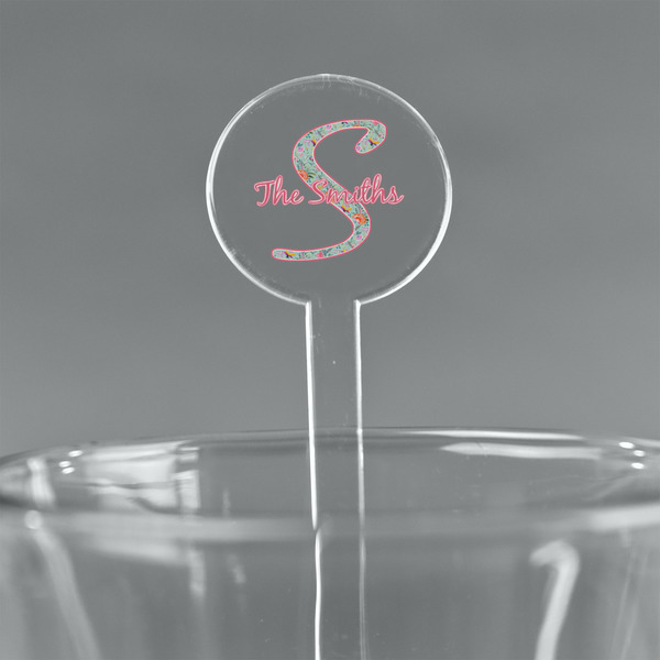 Custom Exquisite Chintz 7" Round Plastic Stir Sticks - Clear (Personalized)