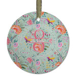 Exquisite Chintz Flat Glass Ornament - Round w/ Name and Initial