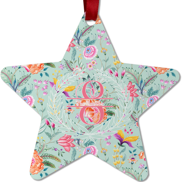 Custom Exquisite Chintz Metal Star Ornament - Double Sided w/ Name and Initial