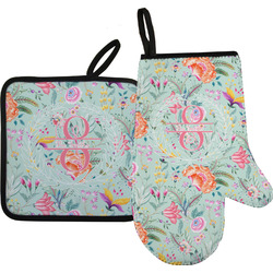 Exquisite Chintz Right Oven Mitt & Pot Holder Set w/ Name and Initial