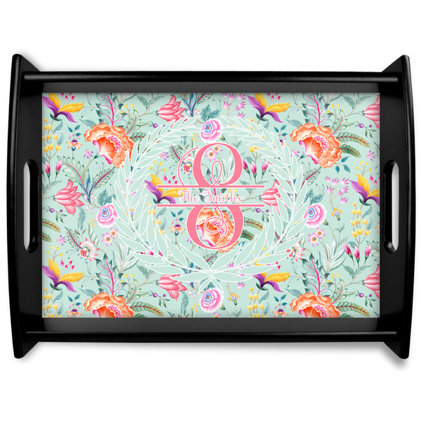 Custom Exquisite Chintz Black Wooden Tray - Large (Personalized)