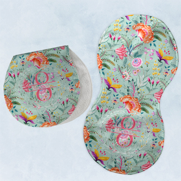 Custom Exquisite Chintz Burp Pads - Velour - Set of 2 w/ Name and Initial