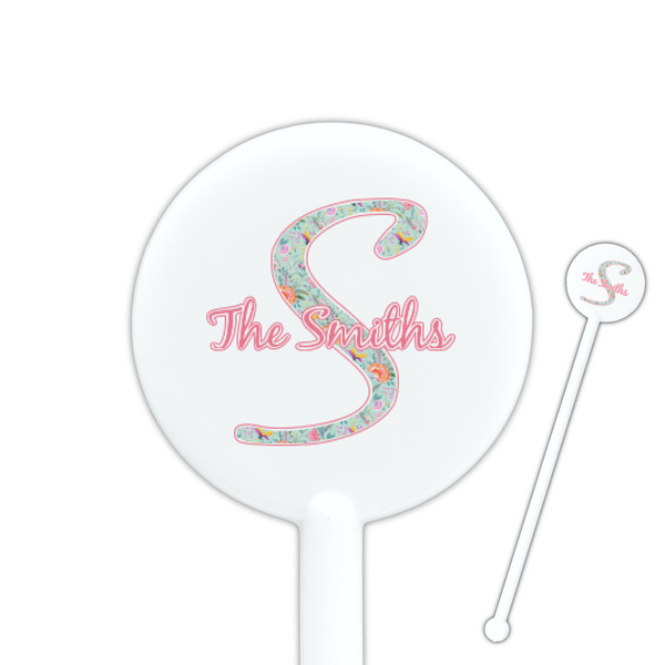 Custom Exquisite Chintz 5.5" Round Plastic Stir Sticks - White - Single Sided (Personalized)