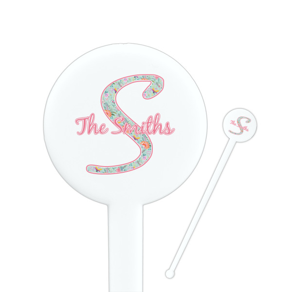 Custom Exquisite Chintz 7" Round Plastic Stir Sticks - White - Double Sided (Personalized)