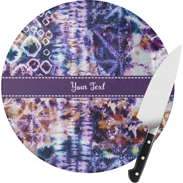 Custom Tie Dye Round Glass Cutting Board - Medium (Personalized)