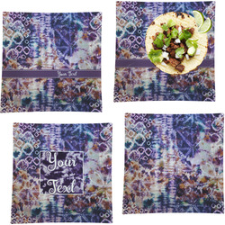 Tie Dye Set of 4 Glass Square Lunch / Dinner Plate 9.5" (Personalized)