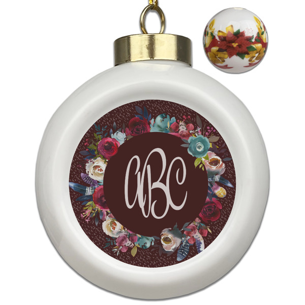 Custom Boho Ceramic Ball Ornaments - Poinsettia Garland (Personalized)