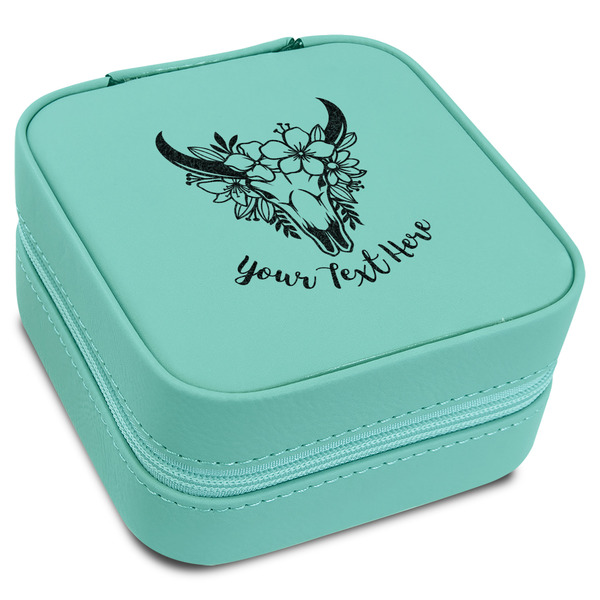 Custom Boho Travel Jewelry Box - Teal Leather (Personalized)