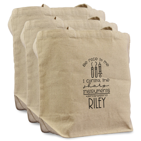 Custom Dental Hygienist Reusable Cotton Grocery Bags - Set of 3 (Personalized)