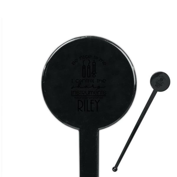 Custom Dental Hygienist 7" Round Plastic Stir Sticks - Black - Single Sided (Personalized)