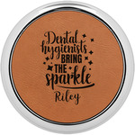 Dental Hygienist Leatherette Round Coaster w/ Silver Edge (Personalized)