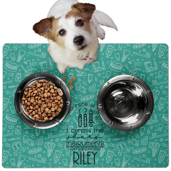 Custom Dental Hygienist Dog Food Mat - Medium w/ Name or Text