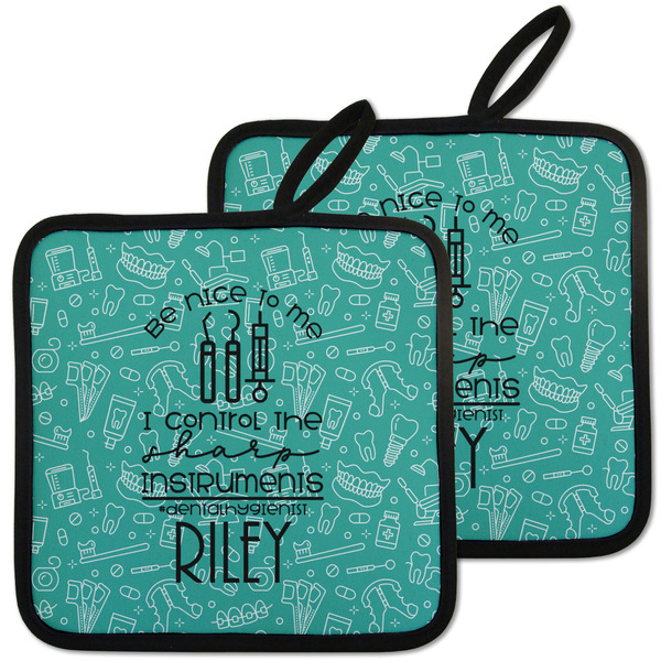 Custom Dental Hygienist Pot Holders - Set of 2 w/ Name or Text