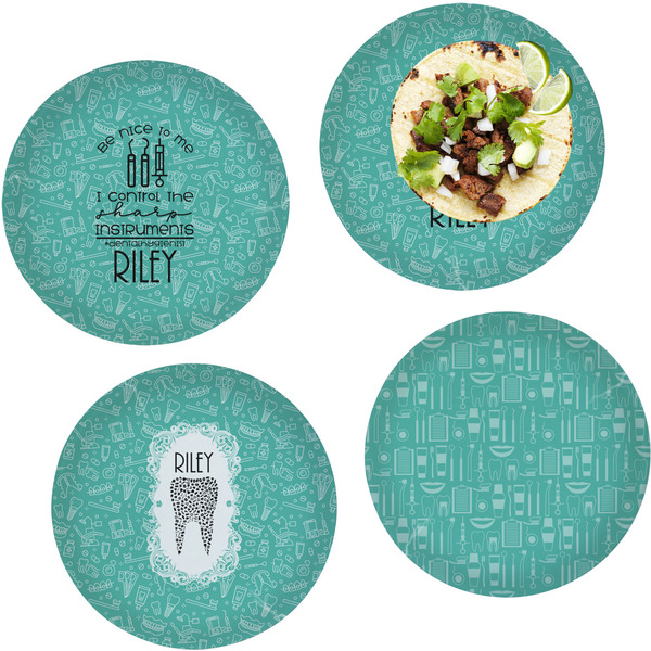 Custom Dental Hygienist Set of 4 Glass Lunch / Dinner Plate 10" (Personalized)