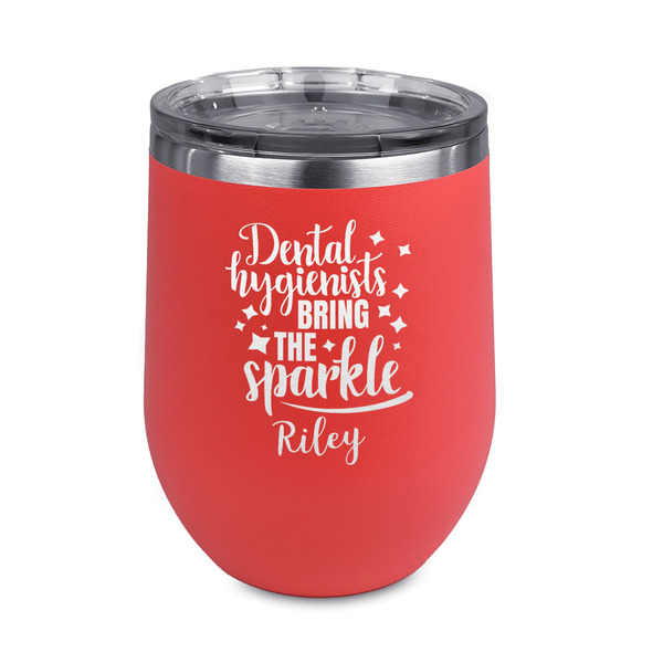 Custom Dental Hygienist Stemless Stainless Steel Wine Tumbler - Coral - Double Sided (Personalized)