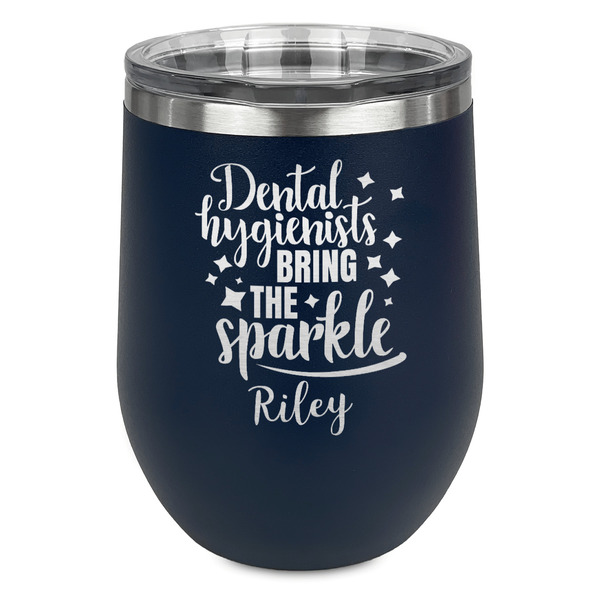 Custom Dental Hygienist Stemless Stainless Steel Wine Tumbler - Navy - Double Sided (Personalized)