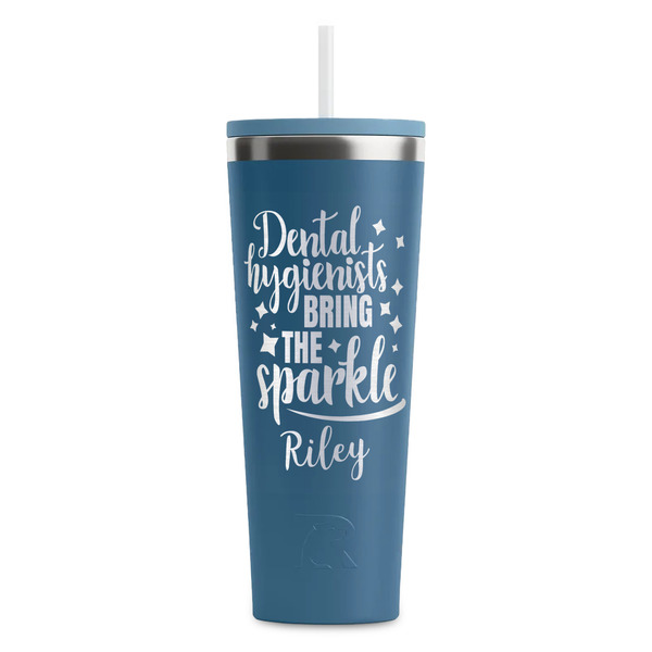 Custom Dental Hygienist RTIC Everyday Tumbler with Straw - 28oz - Steel Blue - Double-Sided (Personalized)