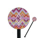 Ikat Chevron 5.5" Round Plastic Stir Sticks - Black - Double Sided (Personalized)