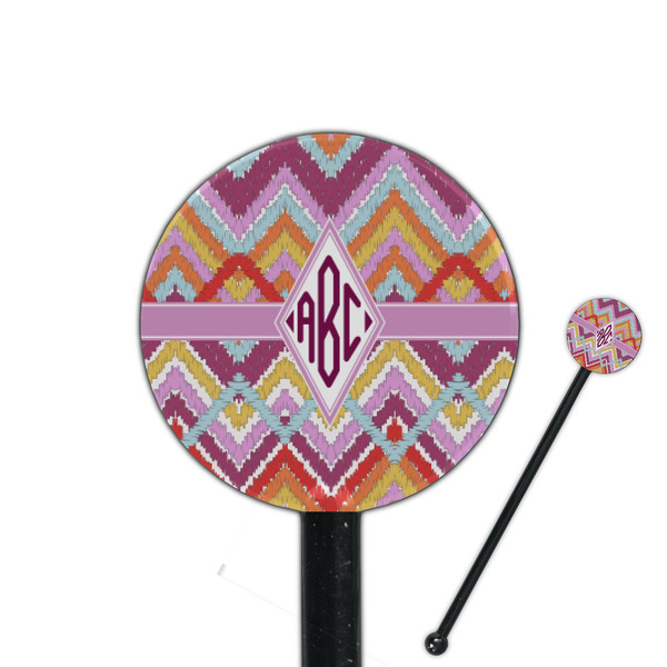 Custom Ikat Chevron 5.5" Round Plastic Stir Sticks - Black - Double Sided (Personalized)